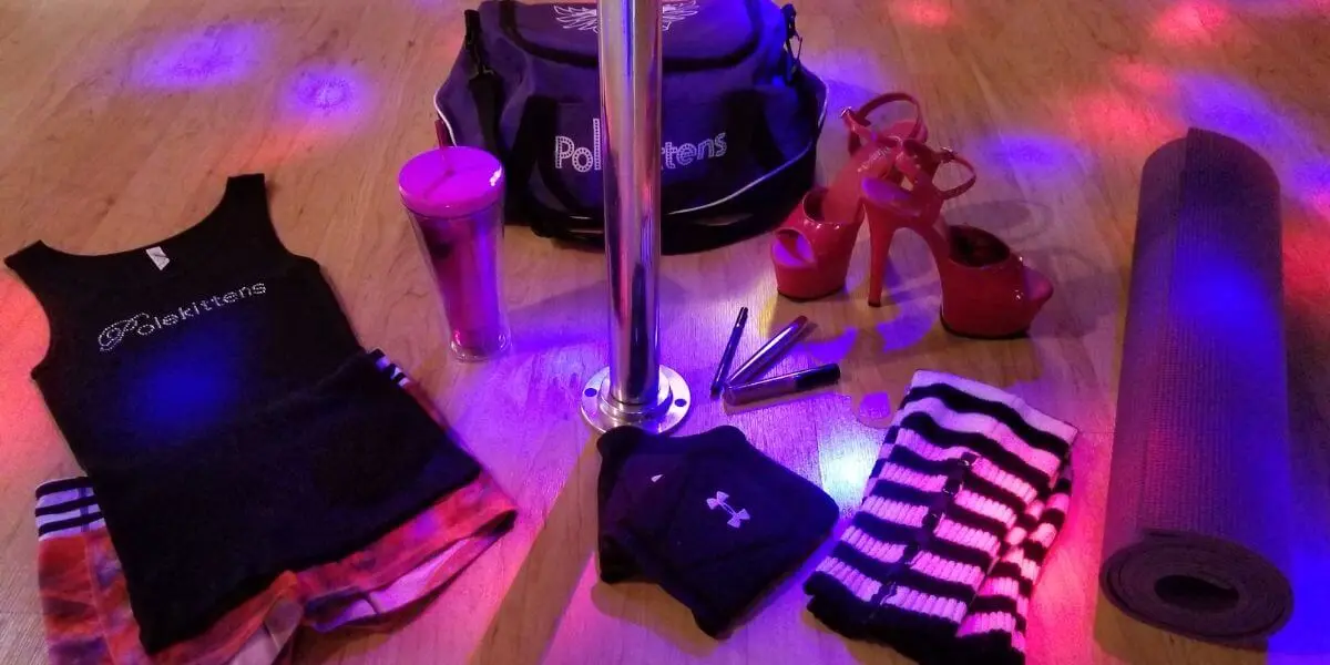 What to bring to your first pole dance class at PoleKittens Fitness Cincinnati: tank top, shorts, knee pads, water, and yoga mat